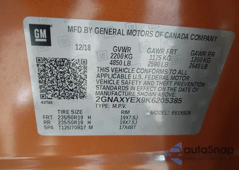 2019 Chevrolet Equinox Premier from USA, damaged, VIN 2GNAXYEX9K6205385
